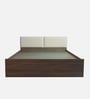 Lush Deluxe Queen Size Upholstered Bed In Pastel Grey Colour & Walnut Finish With Box Storage Lush Deluxe Queen Size Upholstered Bed In Pastel Grey Colour & Walnut Finish With Box Storage
