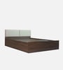 Lush Deluxe Queen Size Upholstered Bed In Pastel Grey Colour & Walnut Finish With Box Storage Lush Deluxe Queen Size Upholstered Bed In Pastel Grey Colour & Walnut Finish With Box Storage