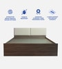 Lush Deluxe Queen Size Upholstered Bed In Pastel Grey Colour & Walnut Finish With Box Storage Lush Deluxe Queen Size Upholstered Bed In Pastel Grey Colour & Walnut Finish With Box Storage