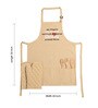 Cotton Kitchen Apron with 2 Oven Mittens in Beige