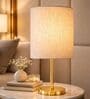 Luxe Flat Gold Table Lamp with Fabric Drum Shade