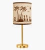 Luxe Flat Gold Table Lamp with Indian Art Shade