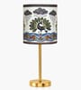 Luxe Flat Gold Table Lamp with Indian Art Shade