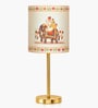 Luxe Flat Gold Table Lamp with Indian Art Shade