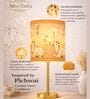 Luxe Flat Gold Table Lamp with Indian Art Shade