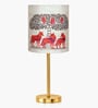 Luxe Flat Gold Table Lamp with Indian Art Shade