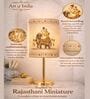 Luxe Flat Gold Table Lamp with Indian Art Shade
