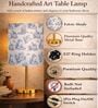 Luxe Flat Gold Table Lamp with Printed Drum Shade