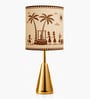 Luxe Round Gold Table Lamp with Indian Art Shade