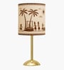 Luxe Round Gold Table Lamp with Indian Art Shade