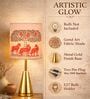 Luxe Round Gold Table Lamp with Indian Art Shade