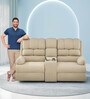 Luxe Velvet 2 Seater Motorized Recliner With Storage Console In Beige Color