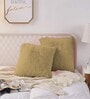 Antic Gold Shaggy Fur Polyester Cushion Covers 16x16 Inch Pack of 2