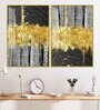 Luxurious Golden Textured Shapes Acrylic Framed Art Panel (Set Of 2)