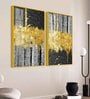Luxurious Golden Textured Shapes Acrylic Framed Art Panel (Set Of 2)