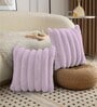Mavye Stripe Rabbit Fur Cushion Covers 16x16 Inch Pack of 2