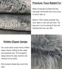 Grey Stripe Rabbit Fur Cushion Covers 16x16 Inch Pack of 2