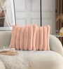 Peach Stripe Rabbit Fur Cushion Covers 16x16 Inch Pack of 2