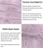 Mavye Stripe Rabbit Fur Cushion Covers 16x16 Inch Pack of 2