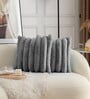 Grey Stripe Rabbit Fur Cushion Covers 16x16 Inch Pack of 2