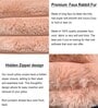 Peach Stripe Rabbit Fur Cushion Covers 16x16 Inch Pack of 2