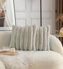 Taupe Stripe Rabbit Fur Cushion Covers 16x16 Inch Pack of 2
