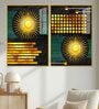 Luxury Decorative Golden Circles And Lines Dark Shape Acrylic Framed Art Panel (Set Of 2)