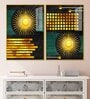 Luxury Decorative Golden Circles And Lines Dark Shape Acrylic Framed Art Panel (Set Of 2)