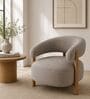 Luzia Curved White Ash Wood Barrel Chair With Suede Fabric In Ash Grey Colour Luzia Curved White Ash Wood Barrel Chair With Suede Fabric In Ash Grey Colour