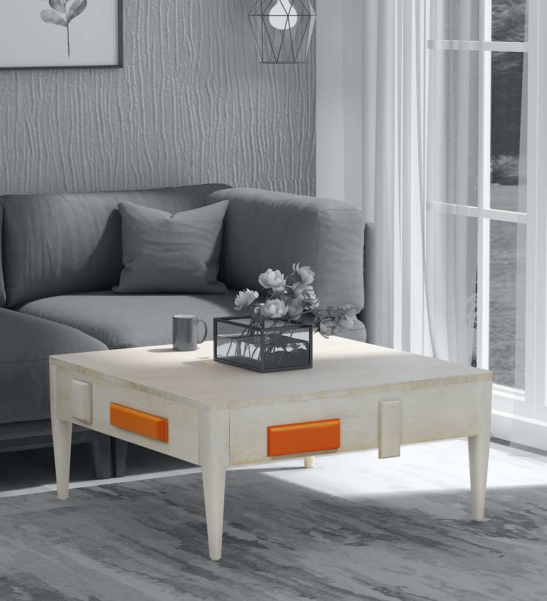 white wash square coffee table