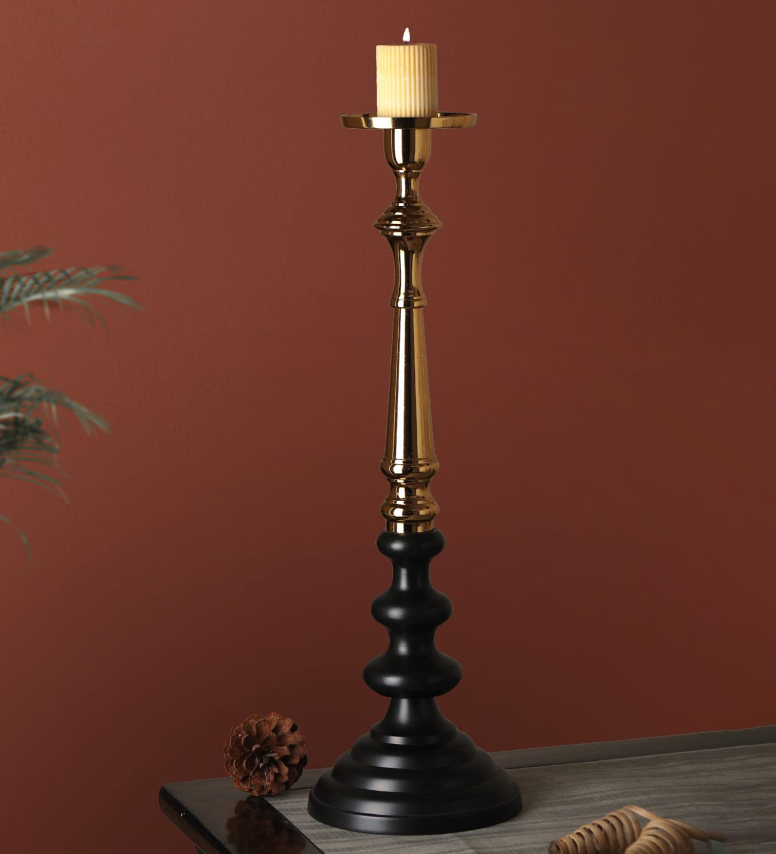 Lydia Large Black Aluminium Pillar Candle Holder