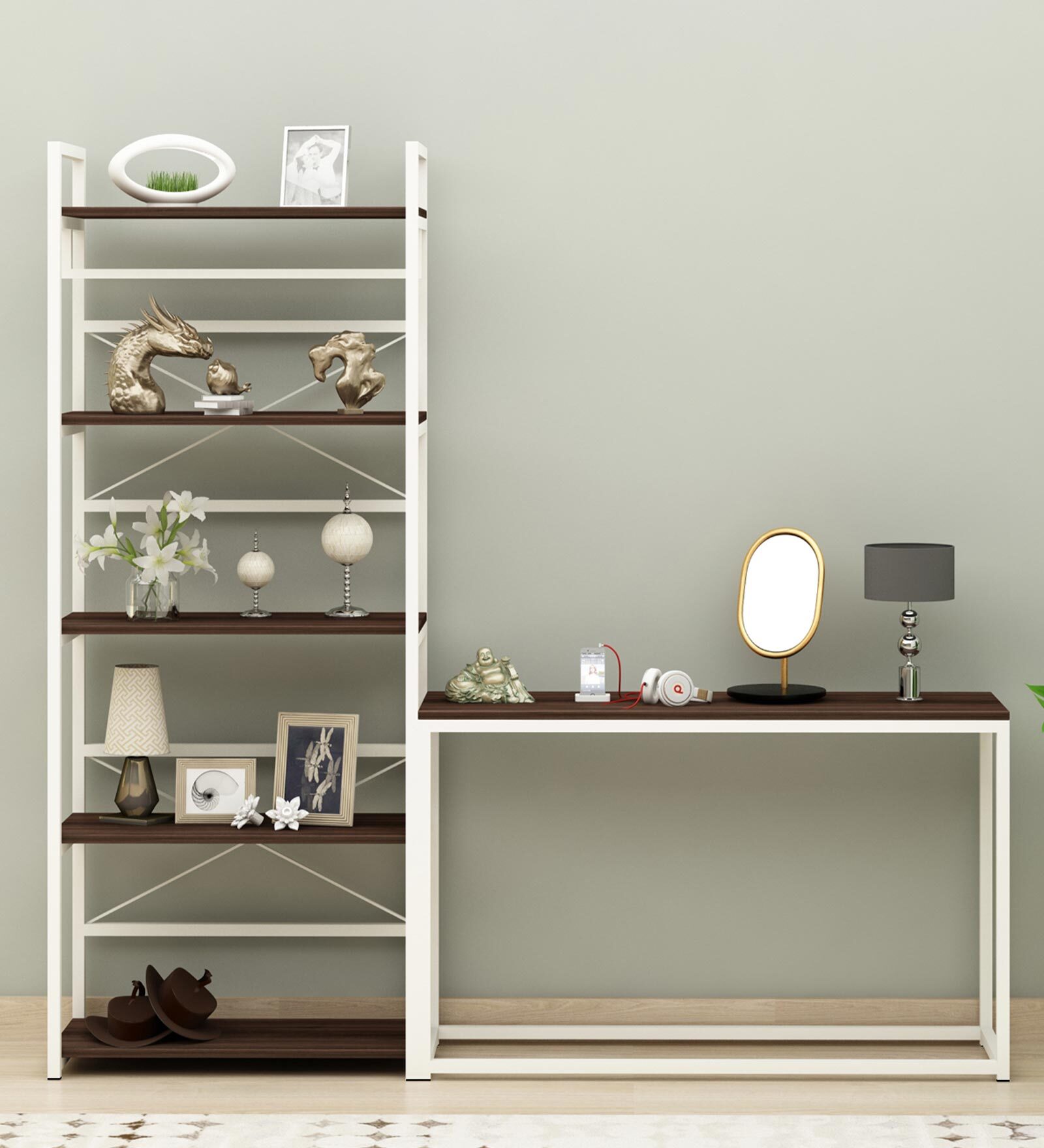 Lyla Writing Table In Dark Acazia & Cream Color Finish