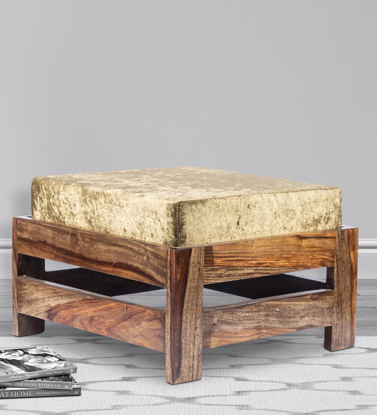 Lynx Cushioned Foot Stool in Velvet Green Colour Lynx Cushioned Foot Stool in Velvet Green Colour