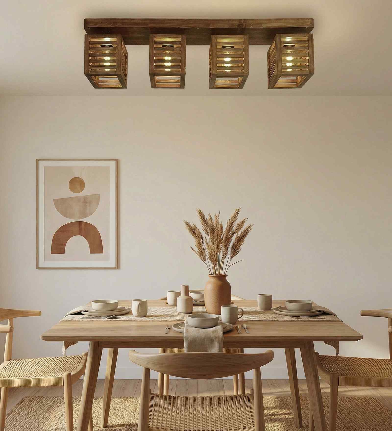 Lyon 4 Lights Brown Solid Wood Flush Mounted Ceiling Light
