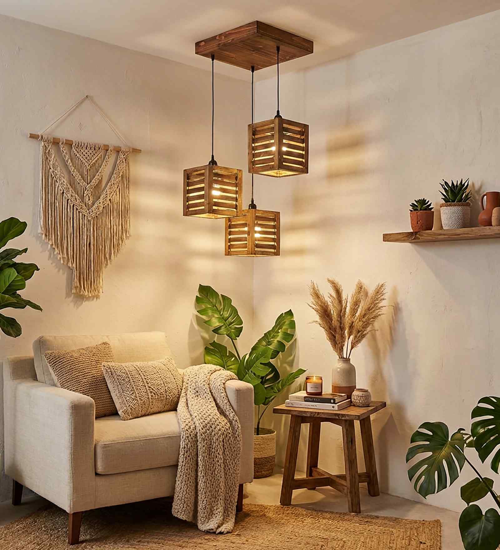 Lyon Brown Solid Wood Cluster Hanging Light