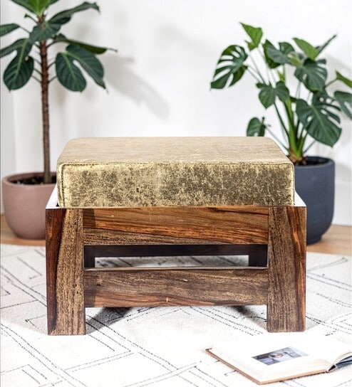 Lynx Cushioned Foot Stool in Velvet Green Colour