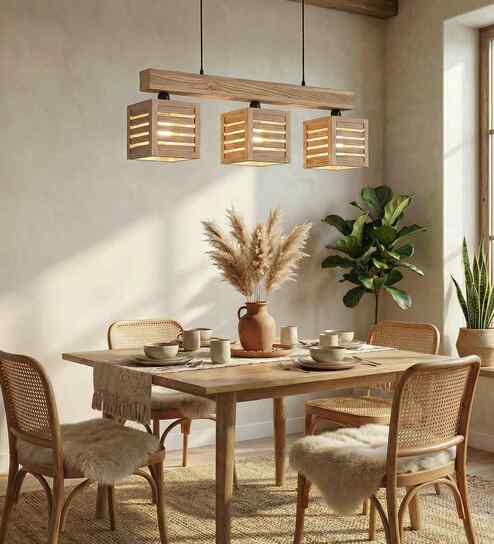 Lyon 3 Lights Beige Solid Wood Linear Chandelier Cluster Hanging Light