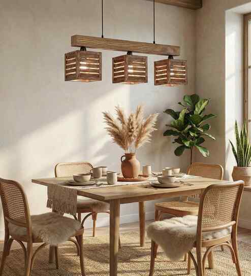 Lyon 3 Lights Brown Solid Wood Linear Chandelier Cluster Hanging Light