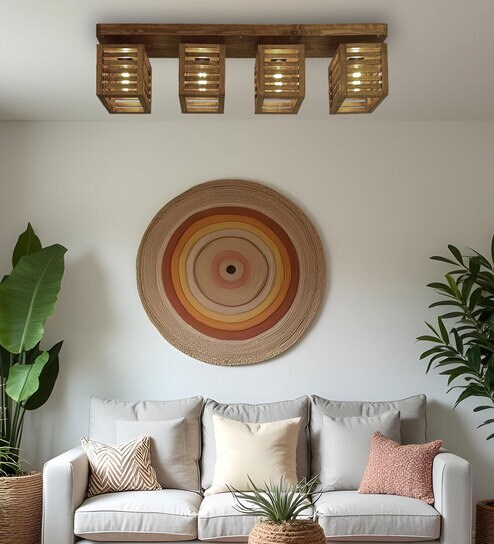 symplify Lyon 4 Lights Brown Solid Wood Flush Mounted Ceiling Light-picture-15