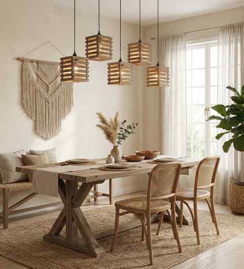 Lyon 5 Lights Brown Solid Wood Linear Chandelier Cluster Hanging Light