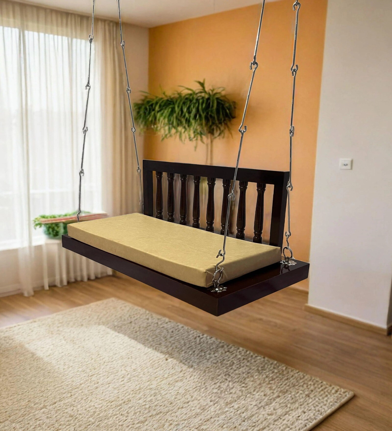 M-14 Bansiya Solid Wood Swing in Brown & Silver Colour