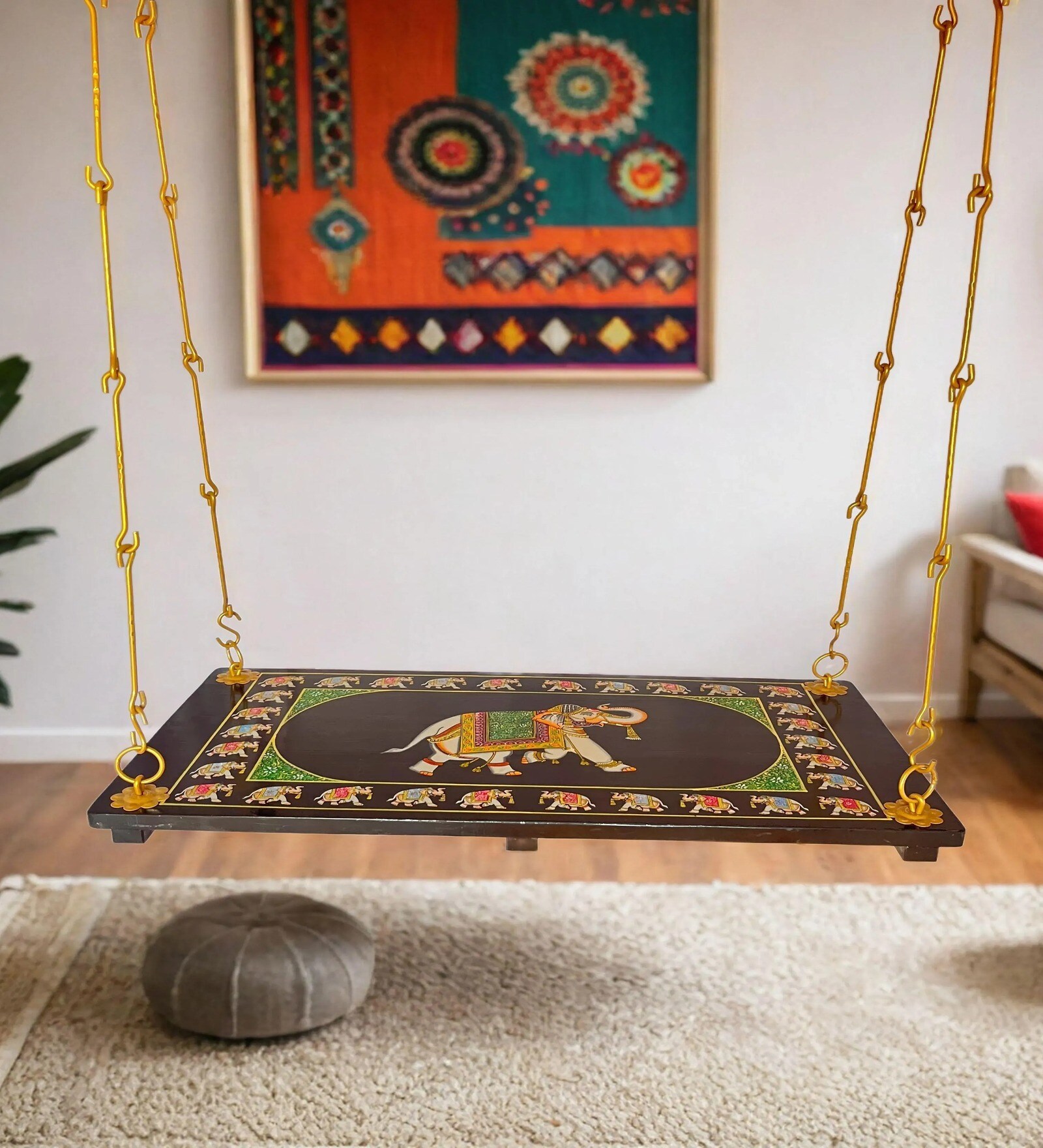 M-20 Handpicked Solid Wood Swing in Black Colour