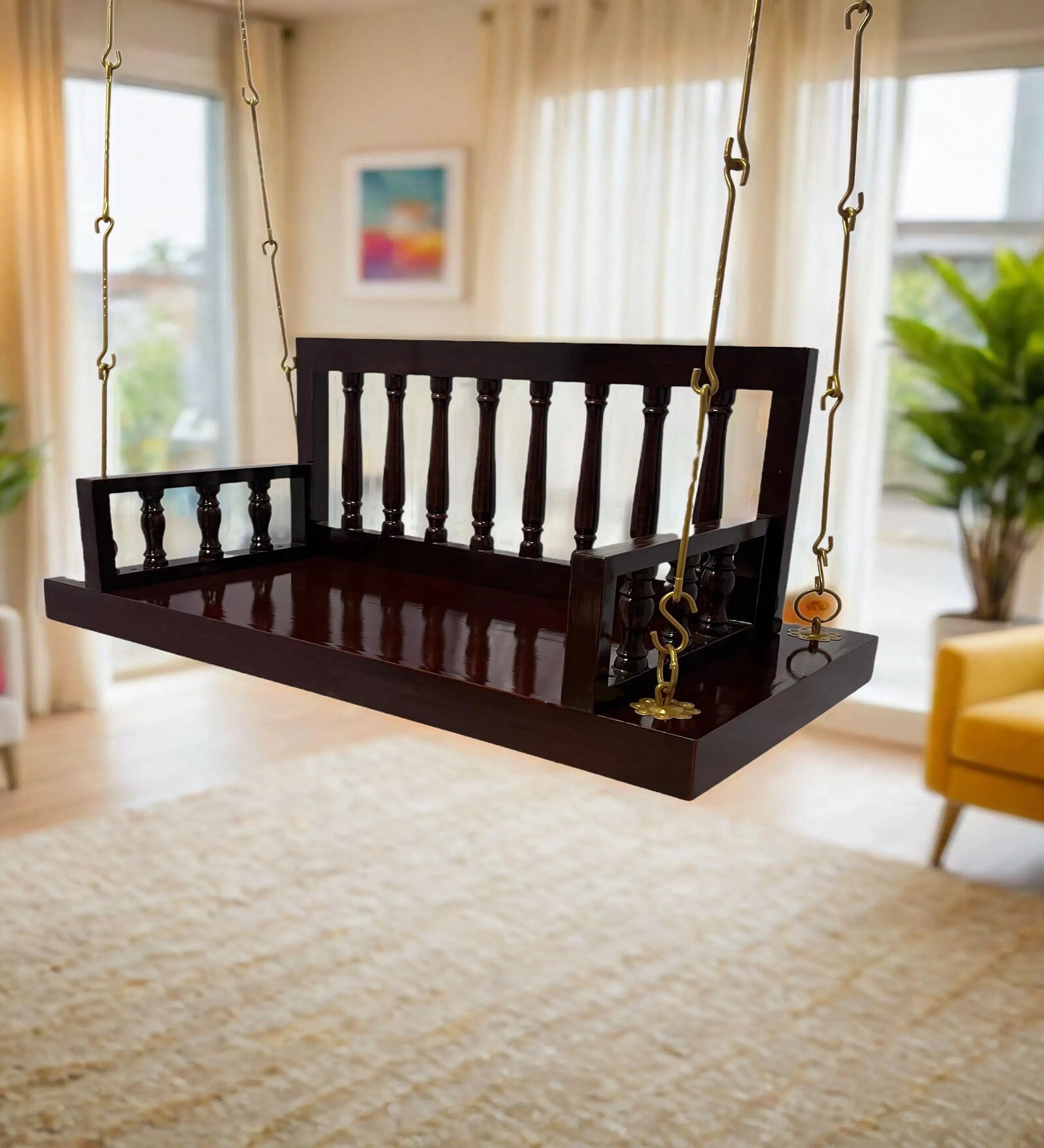 M 21 Bansiya Solid Wood Swing in Brown & Silver Colour