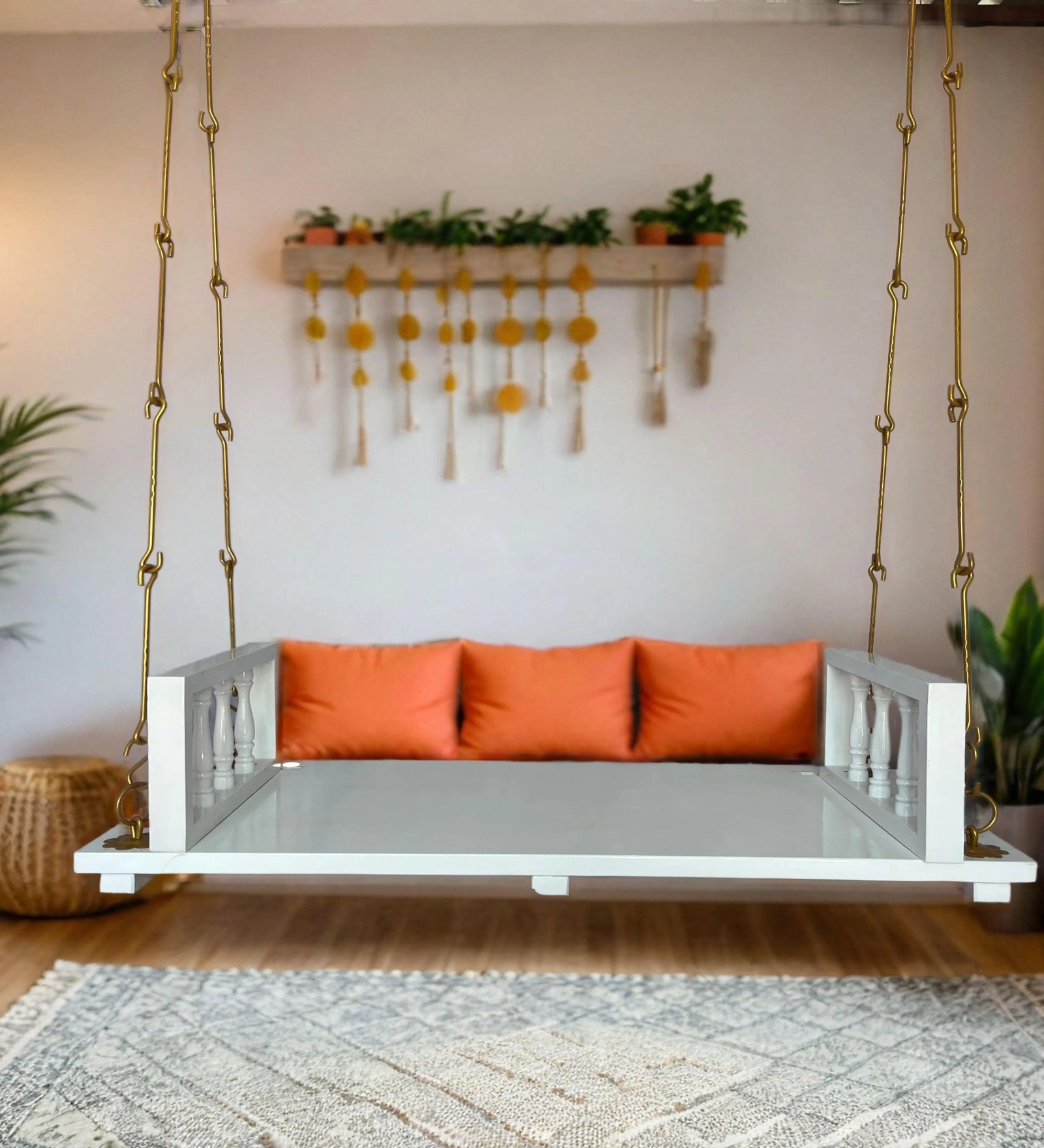 M-25 Bansiya Solid Wood Swing in White Colour