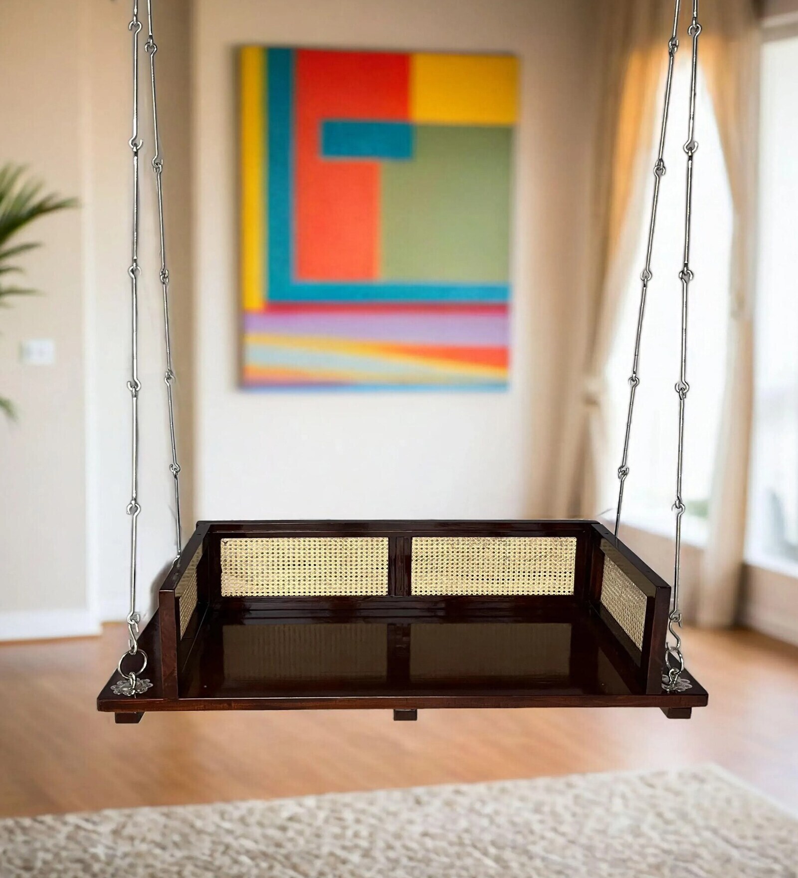 M-10 Solid Wood Swing in Brown Colour