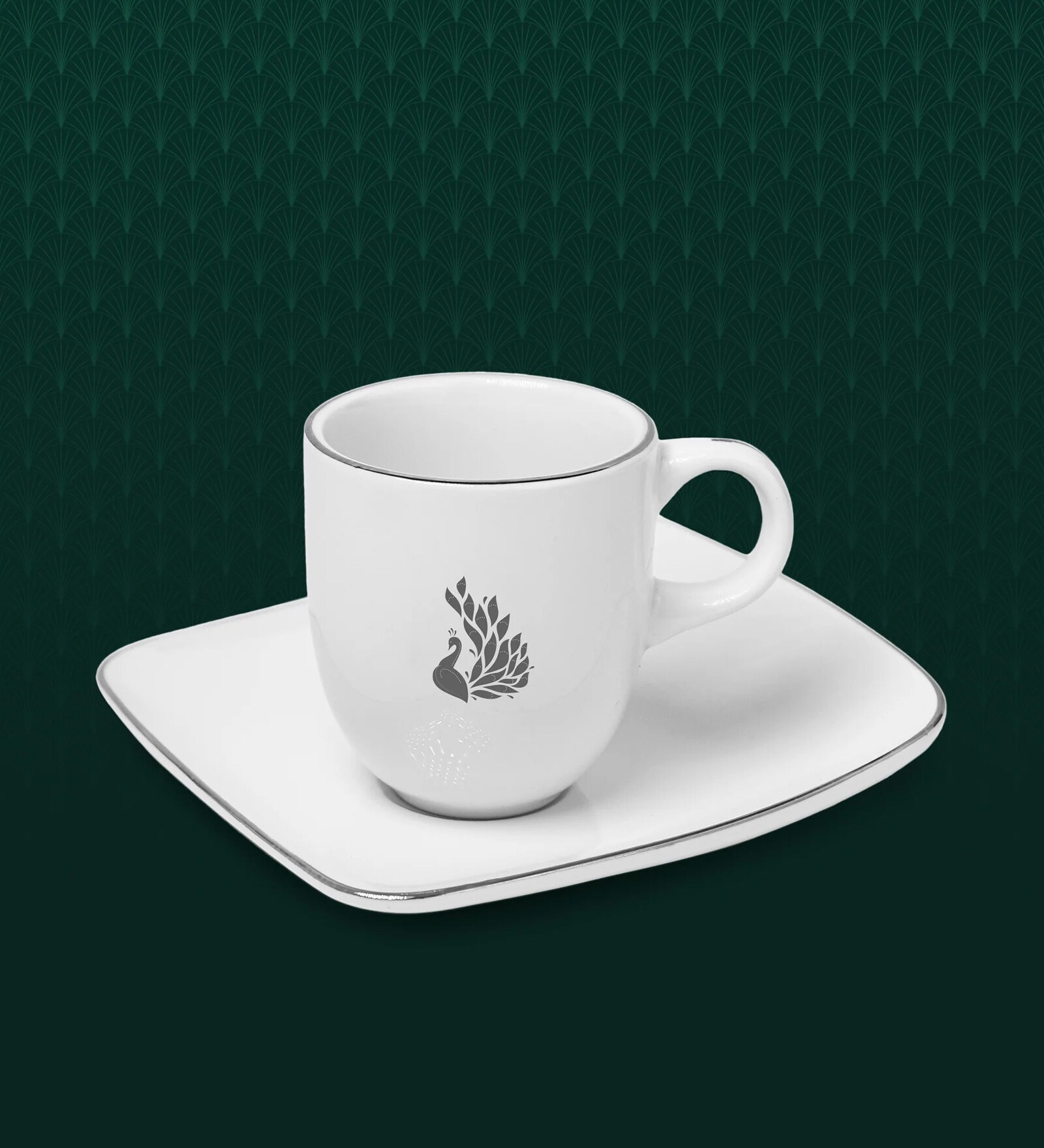 Set of 6 Platinum Rim Espresso Cup and Saucer