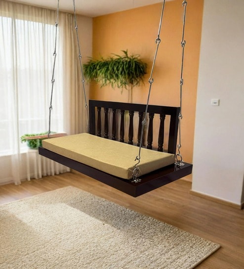 M-14 Bansiya Solid Wood Swing in Brown & Silver Colour