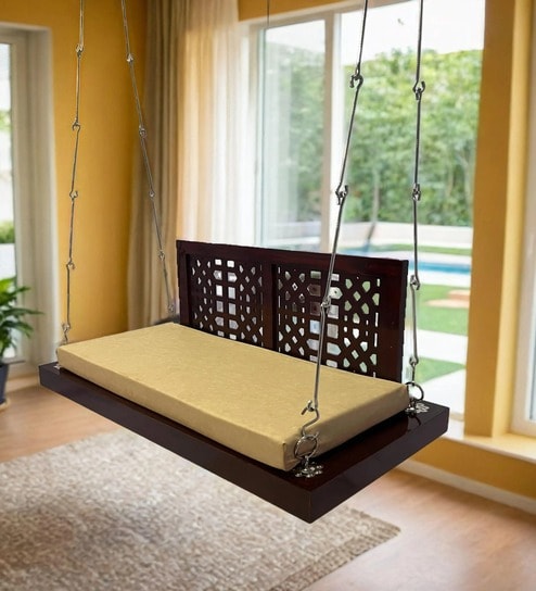 M-23 Jhali Solid Wood Swing in Brown & Silver Colour