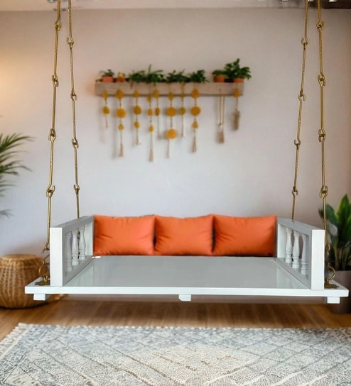 M-25 Bansiya Solid Wood Swing in White Colour