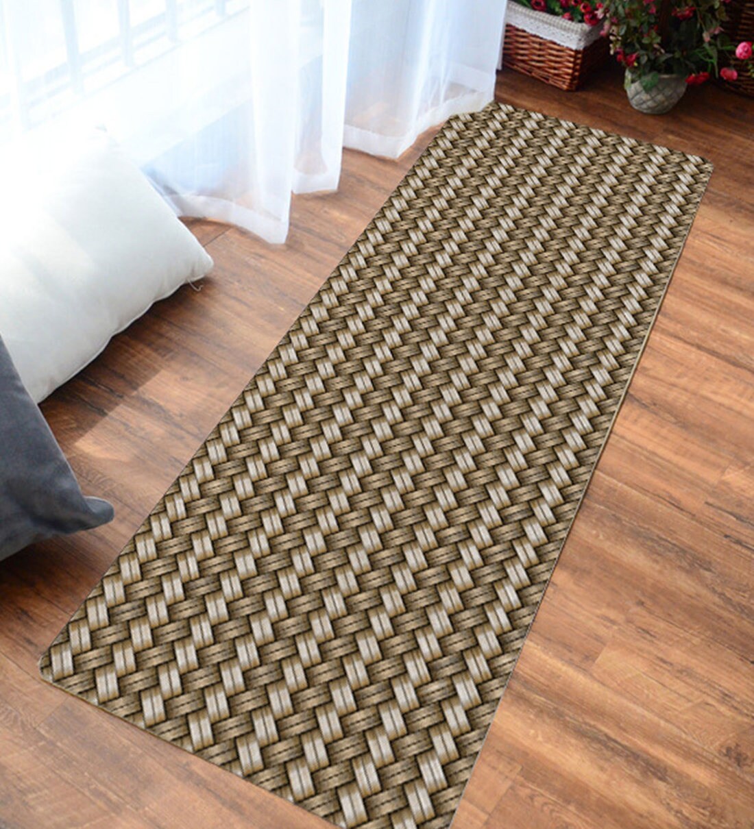 Buy Abstract Pattern Nylon 5 X 2 Feet Machine Made Anti Skid Bedside